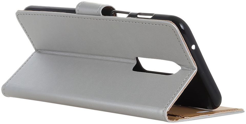 OnePlus 6 Lederen Wallet Stand Hoesje Zilver afbeelding 7