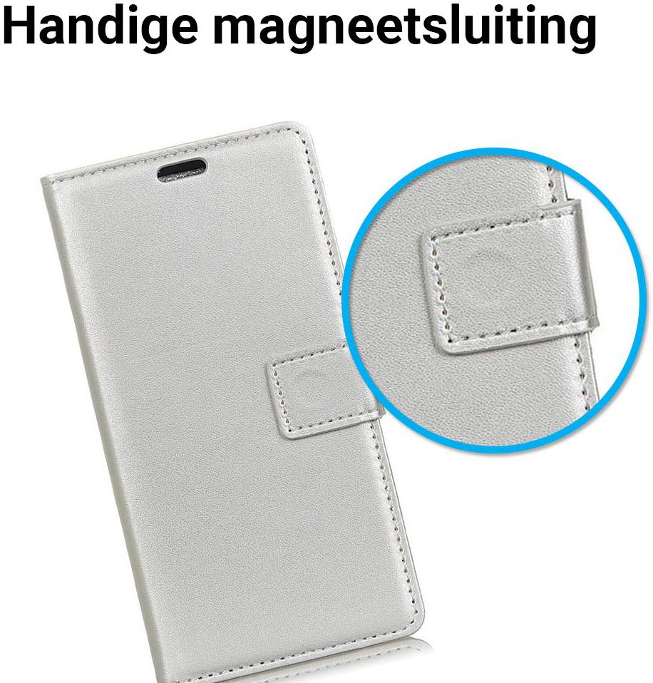 OnePlus 6 Lederen Wallet Stand Hoesje Zilver afbeelding 4
