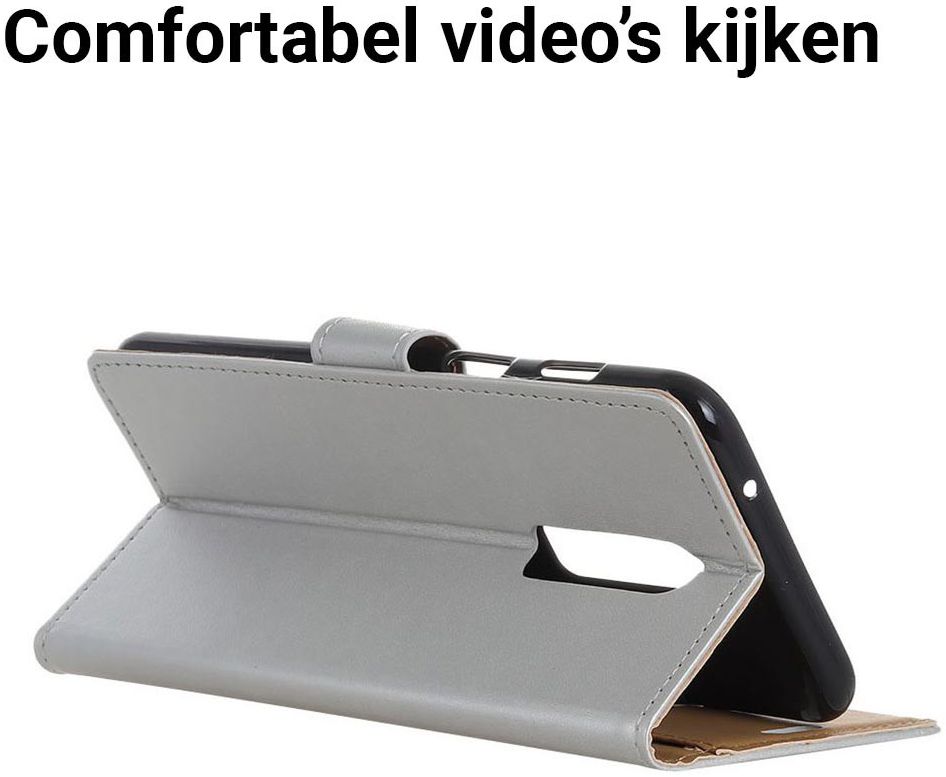 OnePlus 6 Lederen Wallet Stand Hoesje Zilver afbeelding 5