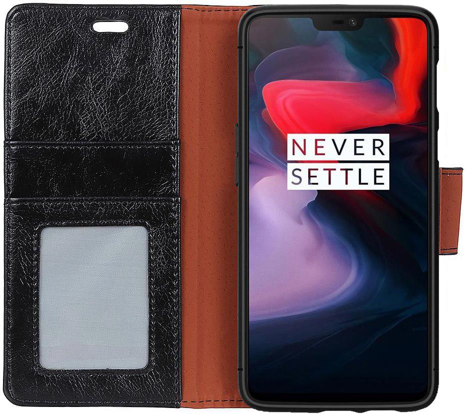 OnePlus 6 Split Lederen Portemonnee Hoesje Zwart afbeelding 2