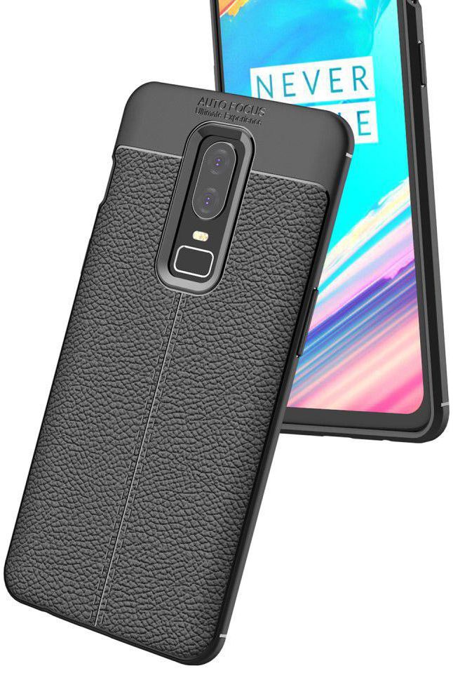 OnePlus 6 Hoesje Back Cover met Lederen Texuur Zwart afbeelding 2