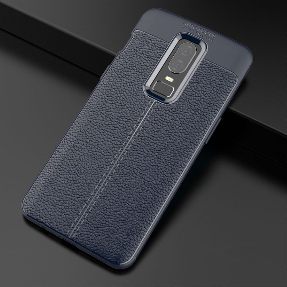 OnePlus 6 Hoesje Back Cover met Lederen Texuur Blauw afbeelding 3