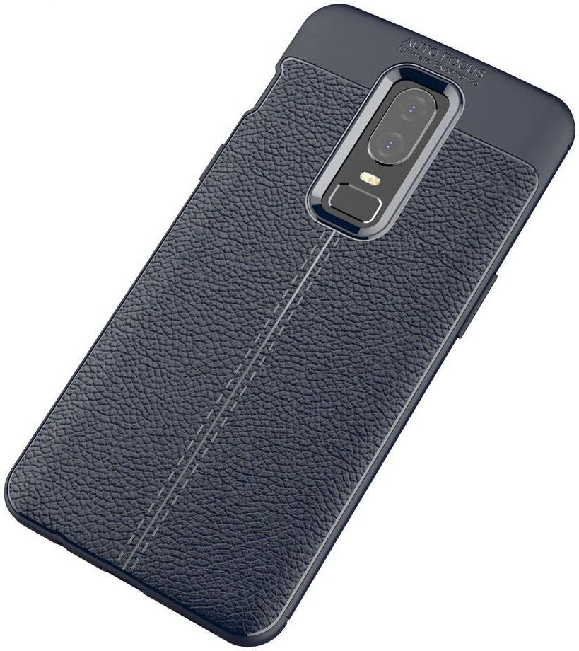 OnePlus 6 Hoesje Back Cover met Lederen Texuur Blauw afbeelding 2