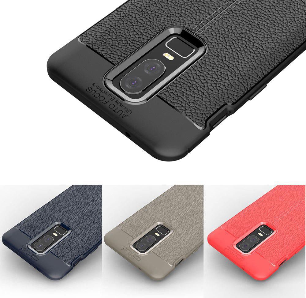 OnePlus 6 Hoesje Back Cover met Lederen Texuur Blauw afbeelding 4