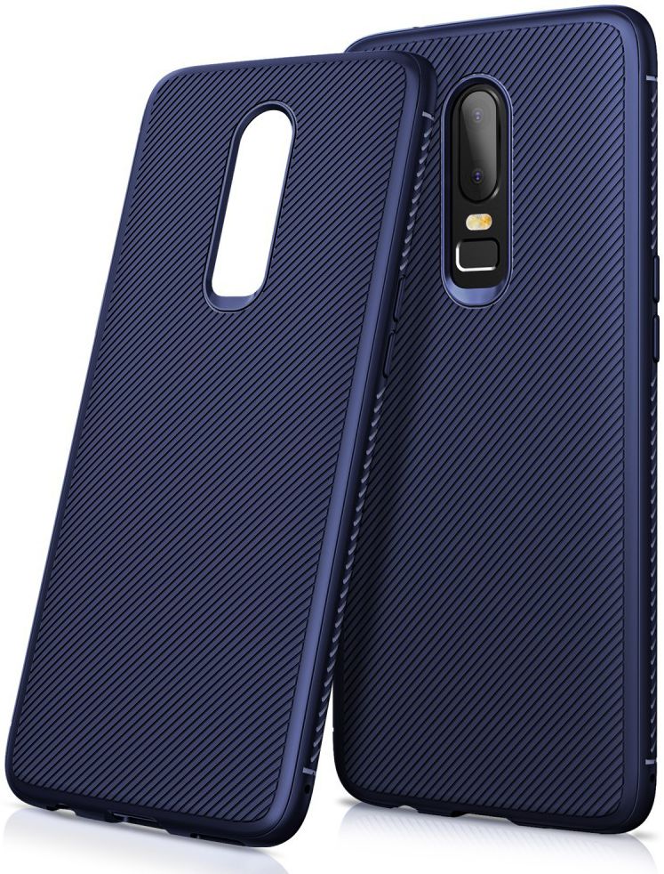 OnePlus 6 Twill slim texture backcover blauw afbeelding 1
