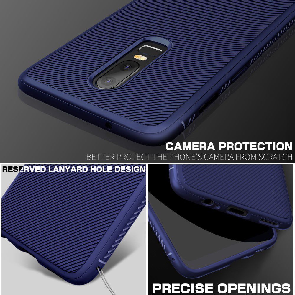 OnePlus 6 Twill slim texture backcover blauw afbeelding 4