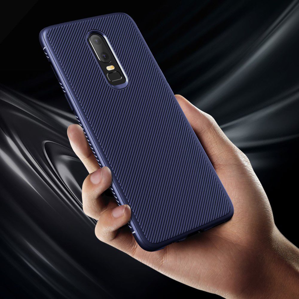 OnePlus 6 Twill slim texture backcover blauw afbeelding 5