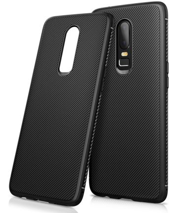 OnePlus 6 Twill slim texture backcover zwart Hoesjes