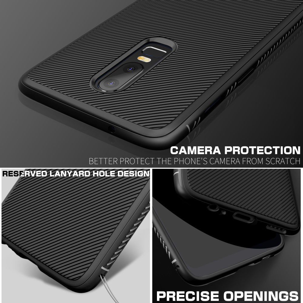 OnePlus 6 Twill slim texture backcover zwart afbeelding 3