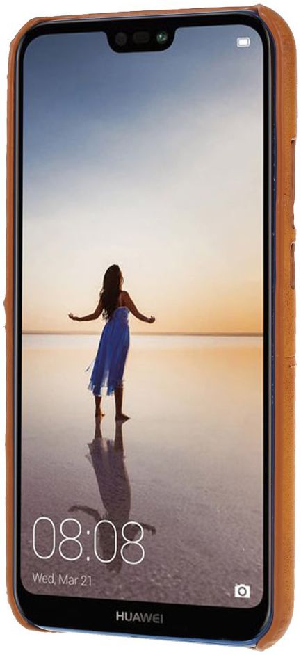 Huawei P20 Lite Back Cover met Lederen Coating Bruin afbeelding 2