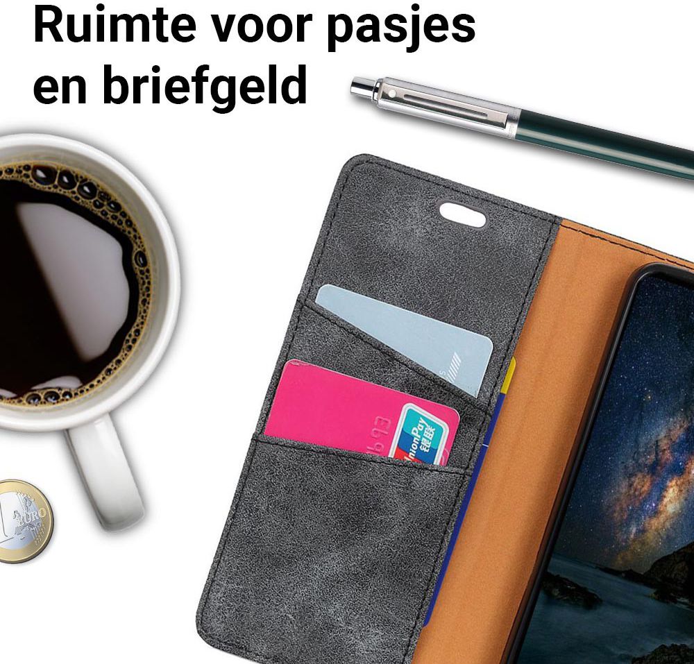 Samsung Galaxy A6 Plus Vintage Portemonnee Hoesje Zwart afbeelding 3