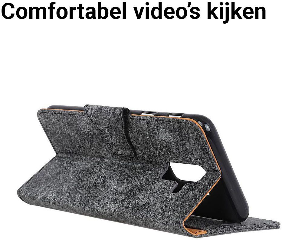 Samsung Galaxy A6 Plus Vintage Portemonnee Hoesje Zwart afbeelding 5