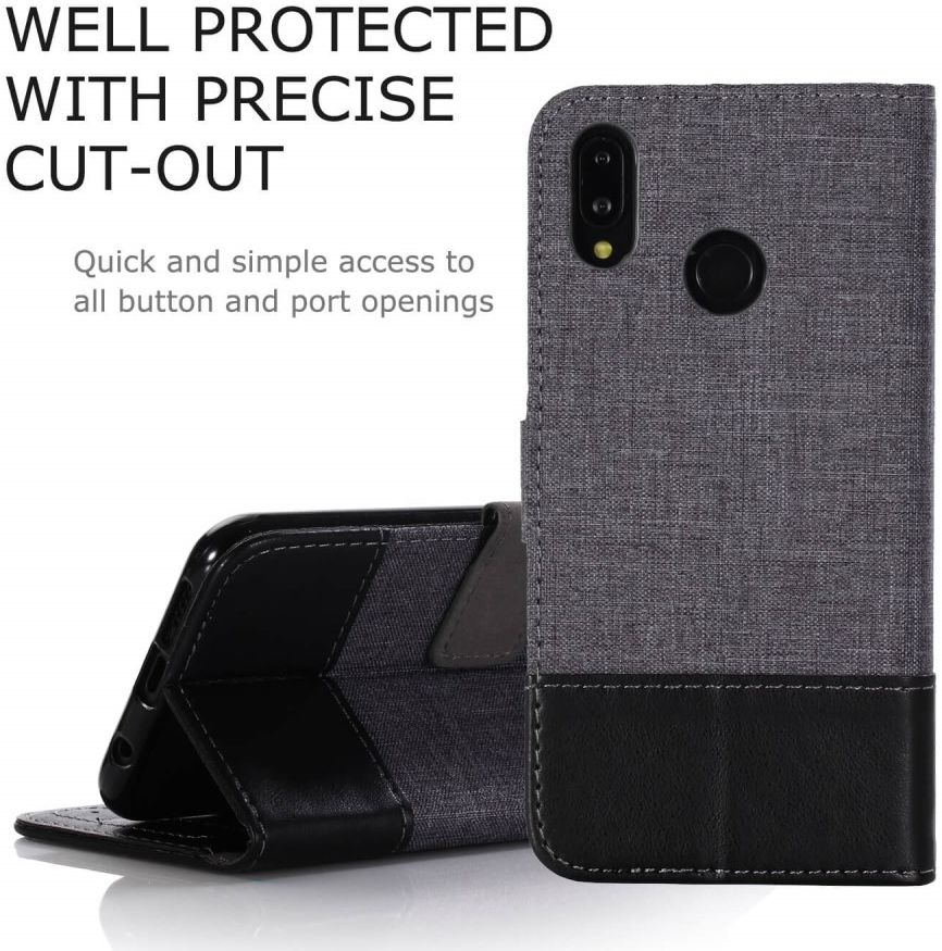 Huawei P20 Lite Linnen Portemonnee Hoesje Zwart afbeelding 12