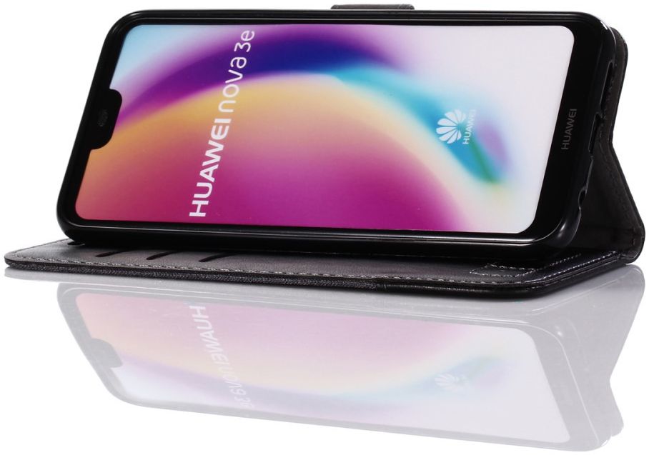 Huawei P20 Lite Linnen Portemonnee Hoesje Zwart afbeelding 4