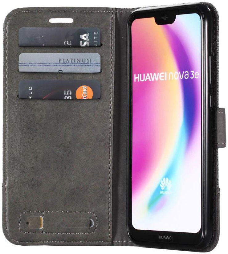 Huawei P20 Lite Linnen Portemonnee Hoesje Grijs afbeelding 1