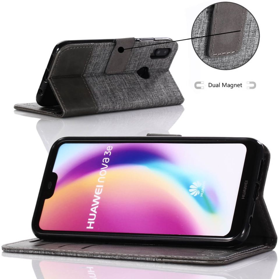Huawei P20 Lite Linnen Portemonnee Hoesje Grijs afbeelding 14