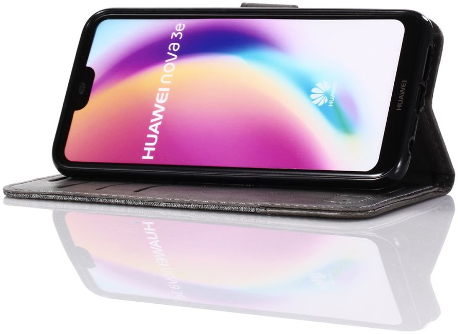 Huawei P20 Lite Linnen Portemonnee Hoesje Grijs afbeelding 2