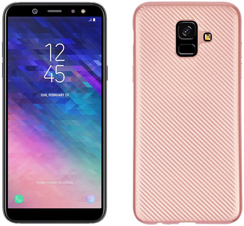 Samsung Galaxy A6 Carbon TPU Hoesje Roze Goud afbeelding 1