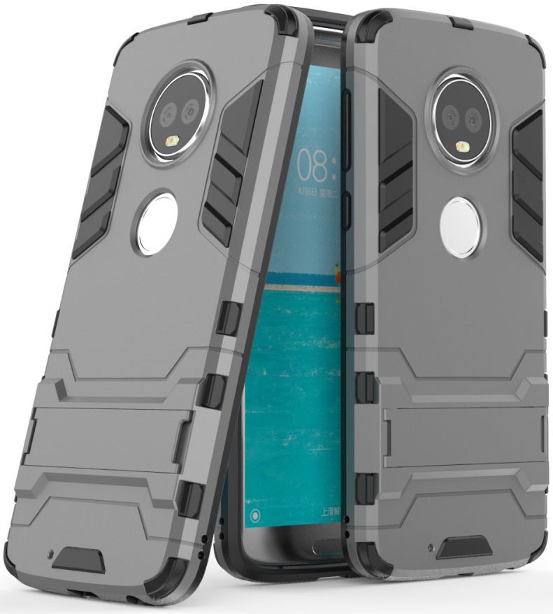 Motorola Moto G6 Plus Hybride Hoesje met Kickstand Grijs afbeelding 1