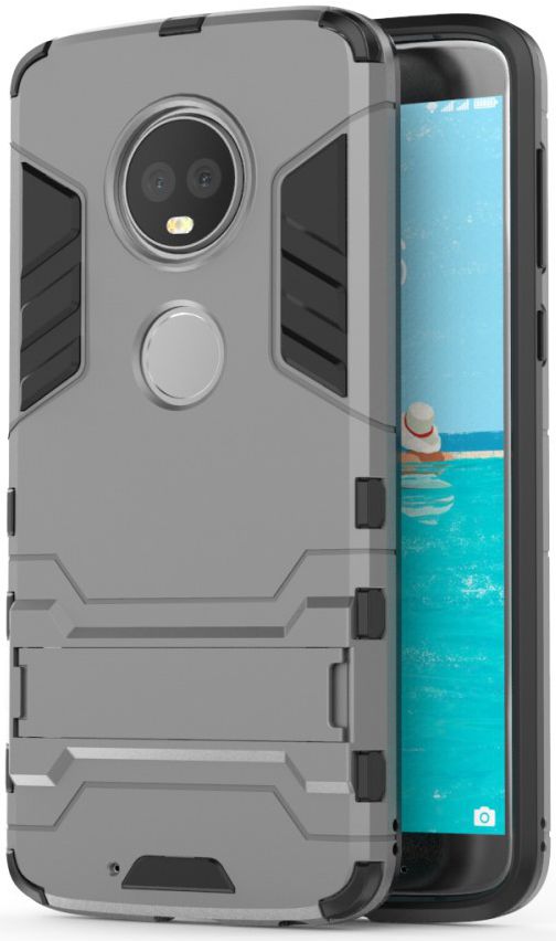 Motorola Moto G6 Plus Hybride Hoesje met Kickstand Grijs afbeelding 2