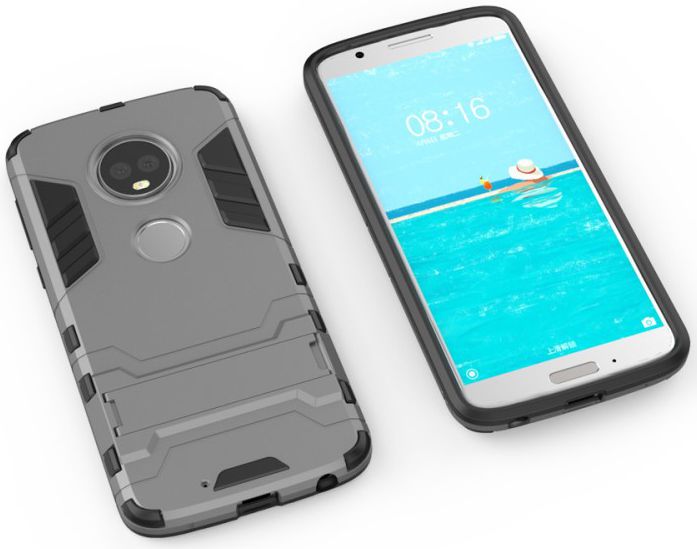 Motorola Moto G6 Plus Hybride Hoesje met Kickstand Grijs afbeelding 3