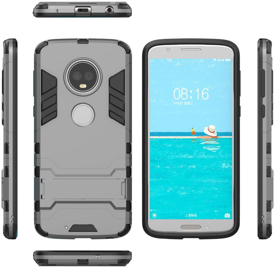 Motorola Moto G6 Plus Hybride Hoesje met Kickstand Grijs afbeelding 4