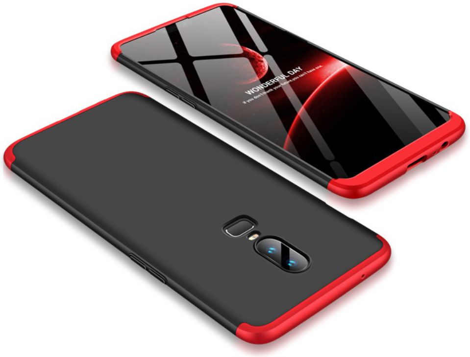 OnePlus 6 Matte Back Cover Zwart Rood afbeelding 1