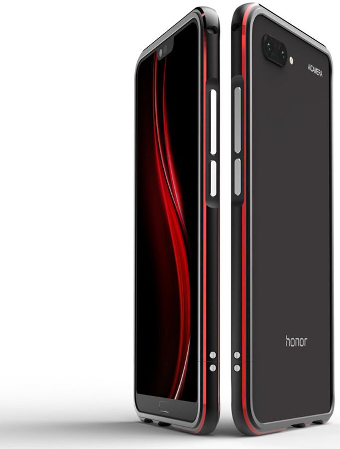 Honor 10 Aluminium Luxe Back Cover Zwart Rood afbeelding 1