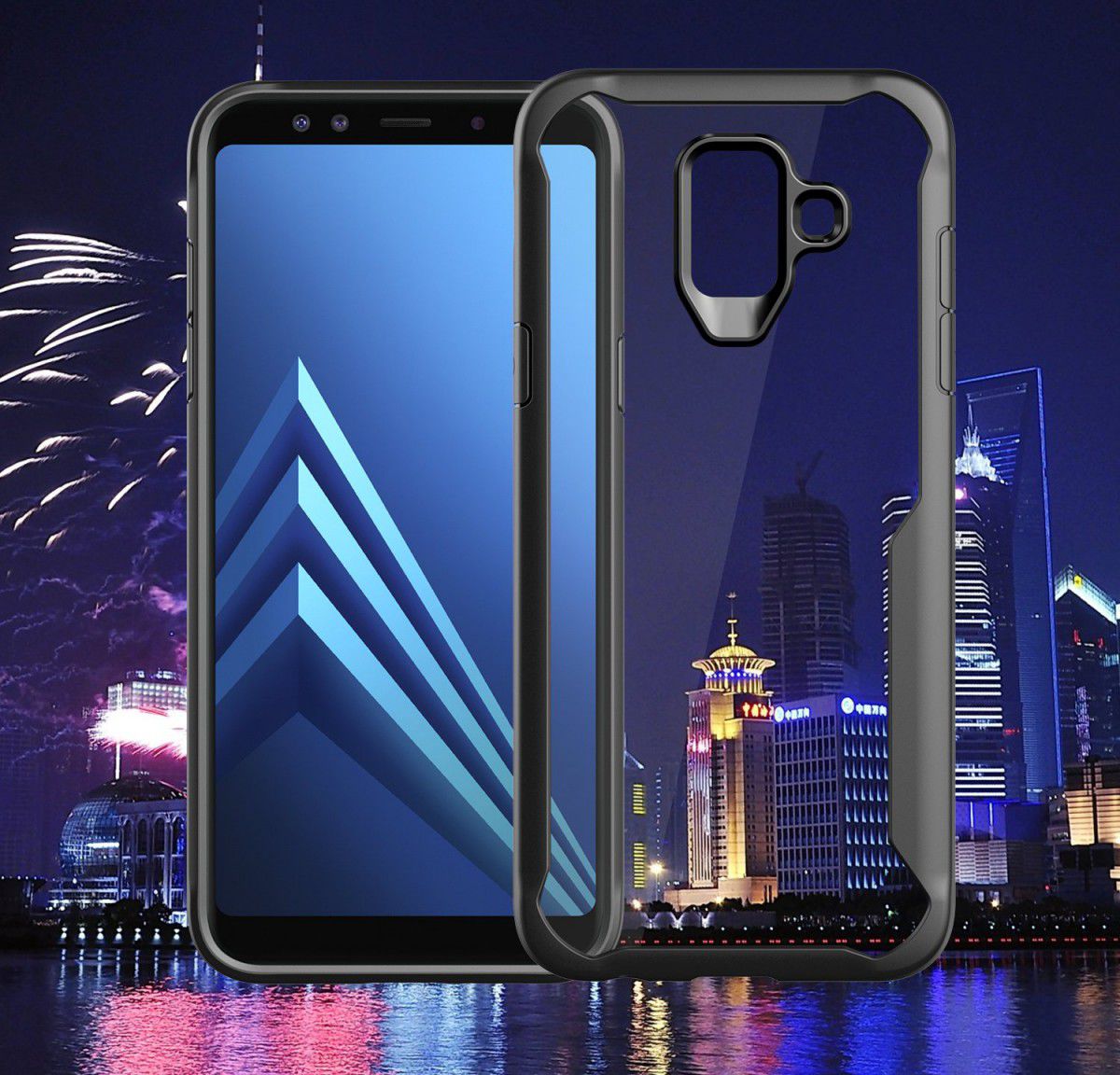 Samsung Galaxy A6 Hybride Transparant Hoesje Grijs afbeelding 2