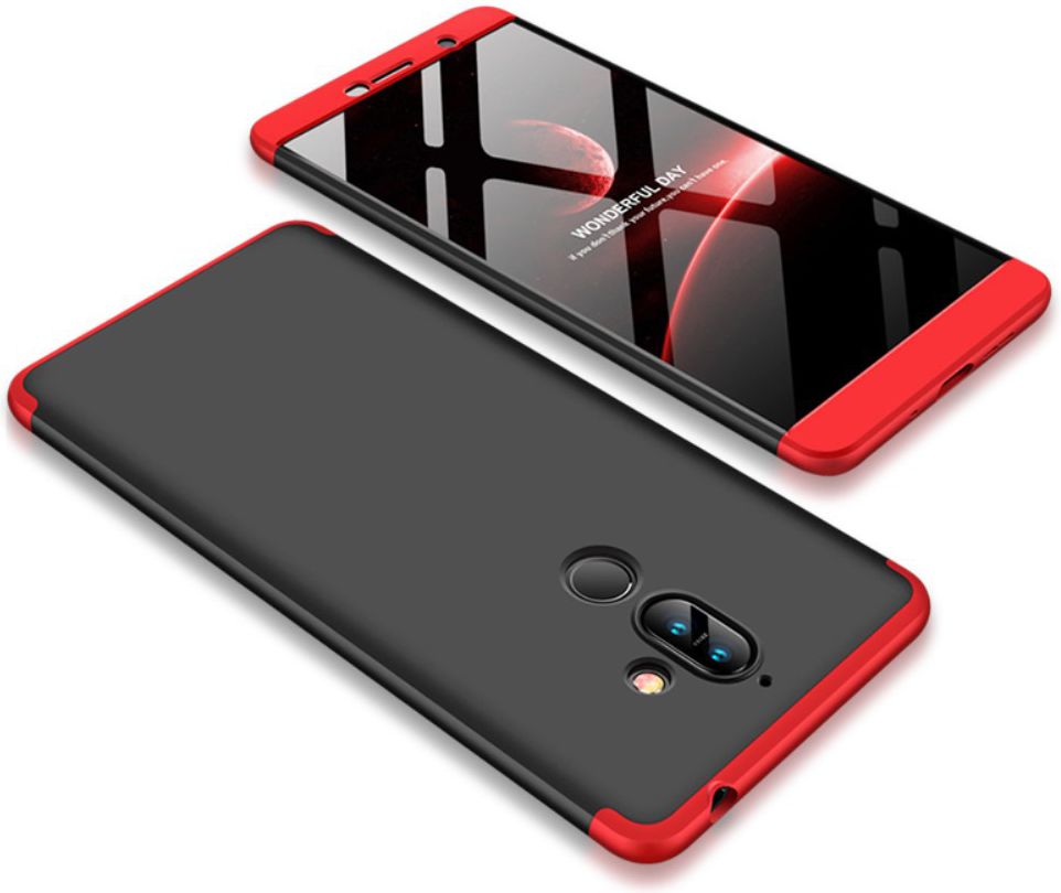 Nokia 7 Plus Matte Back Cover Zwart Rood afbeelding 1