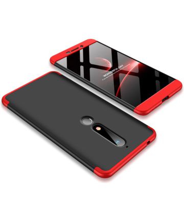 Nokia 6 (2018) Matte Back Cover Zwart Rood Hoesjes
