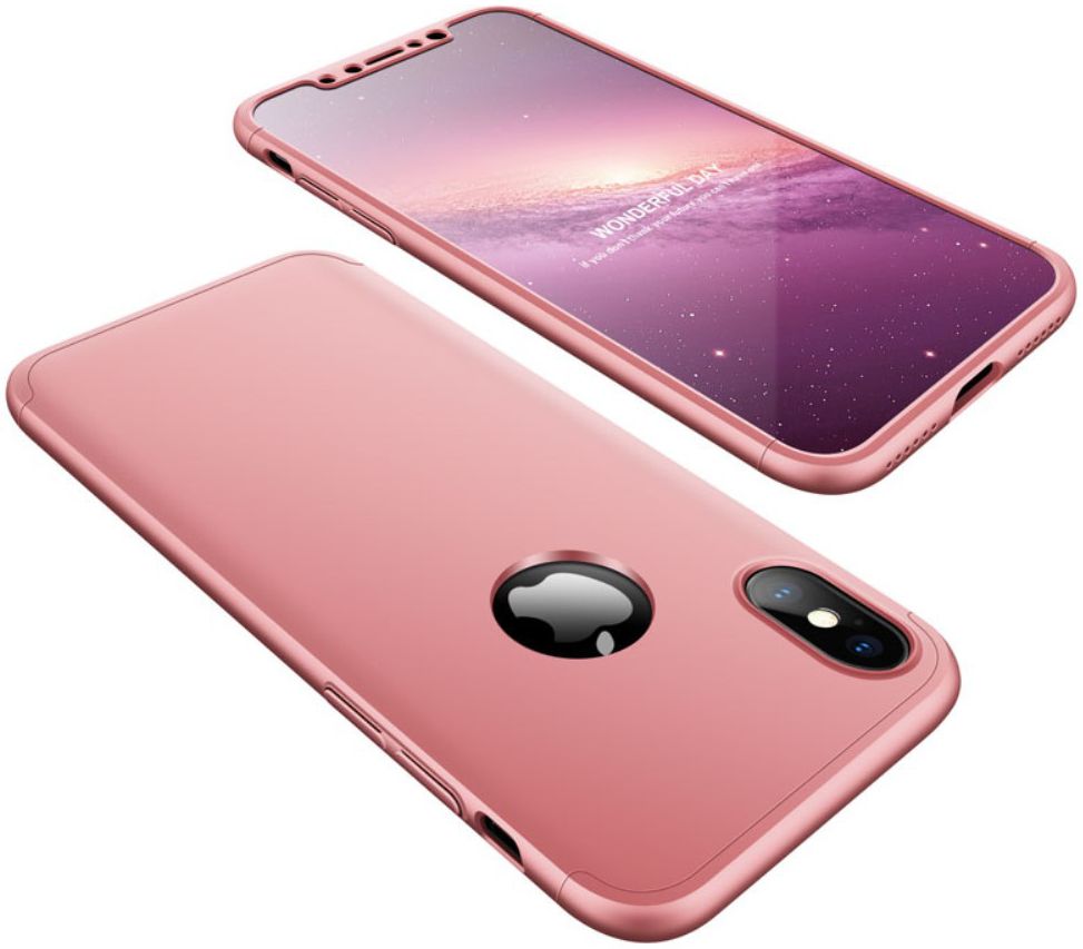 Apple iPhone X / XS Dunne Back Cover met Tempered Glass Roze Goud afbeelding 1