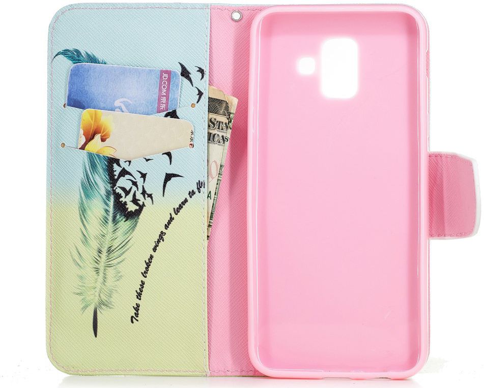 Samsung Galaxy A6 Portemonnee Hoesje met Veer Print afbeelding 6