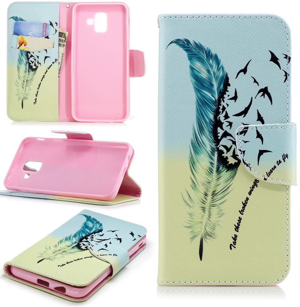 Samsung Galaxy A6 Portemonnee Hoesje met Veer Print afbeelding 12