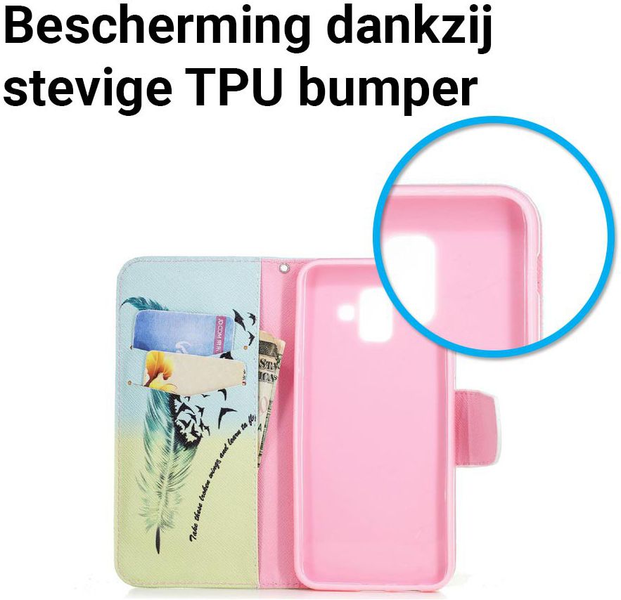Samsung Galaxy A6 Portemonnee Hoesje met Veer Print afbeelding 5