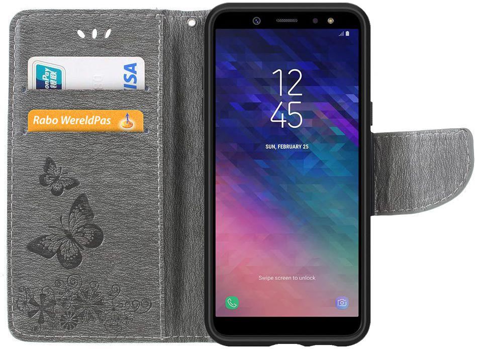 Samsung Galaxy A6 Vlinder Portemonnee Hoesje Grijs afbeelding 2