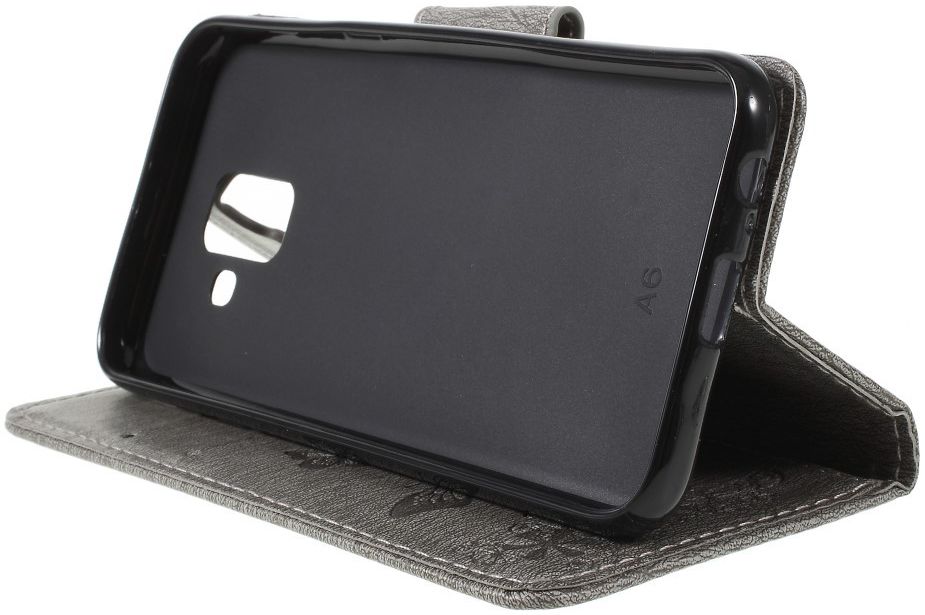 Samsung Galaxy A6 Vlinder Portemonnee Hoesje Grijs afbeelding 9