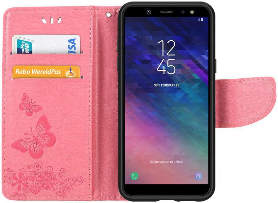 Samsung Galaxy A6 Vlinder Portemonnee Hoesje Roze afbeelding 2