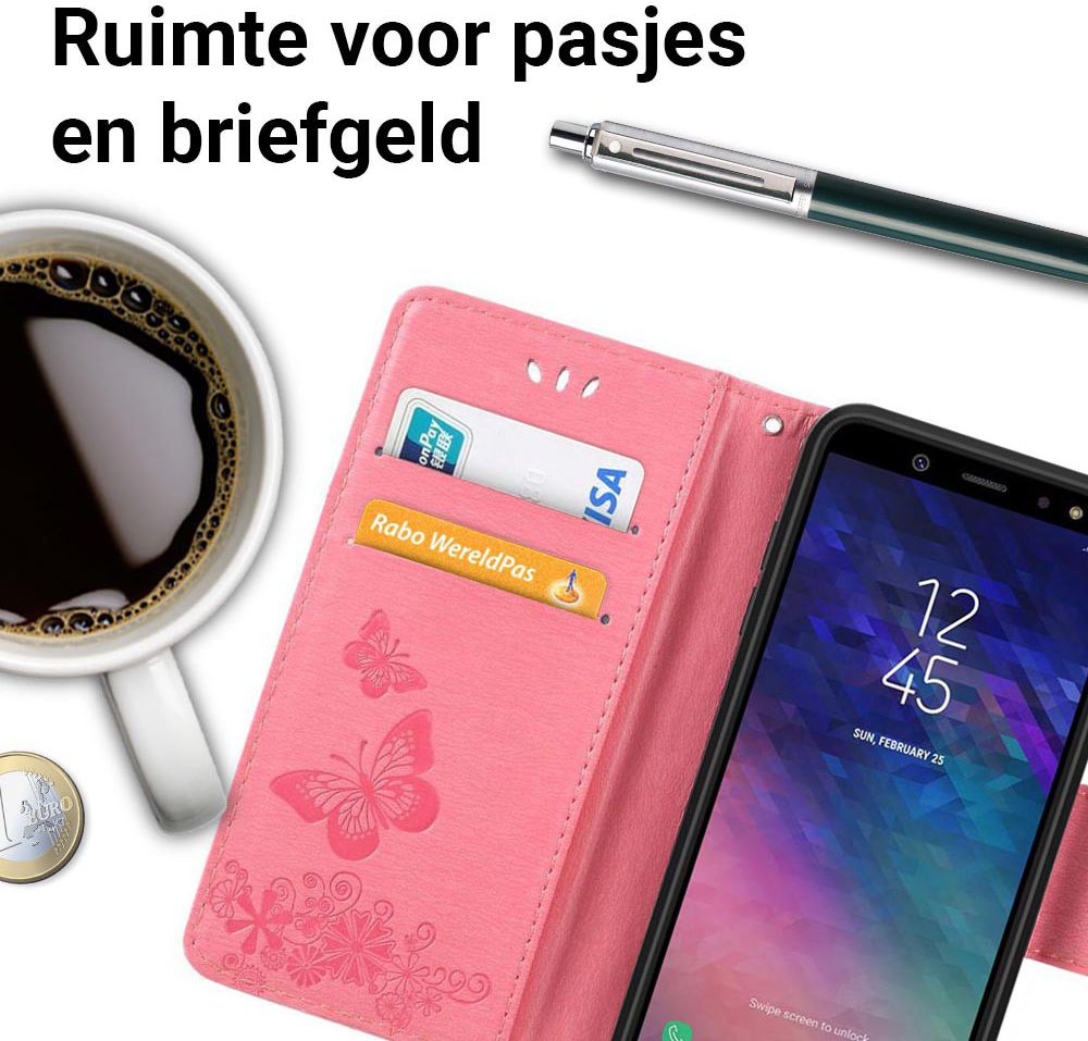 Samsung Galaxy A6 Vlinder Portemonnee Hoesje Roze afbeelding 3