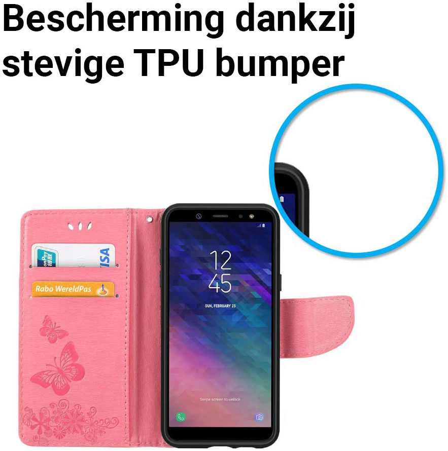 Samsung Galaxy A6 Vlinder Portemonnee Hoesje Roze afbeelding 6