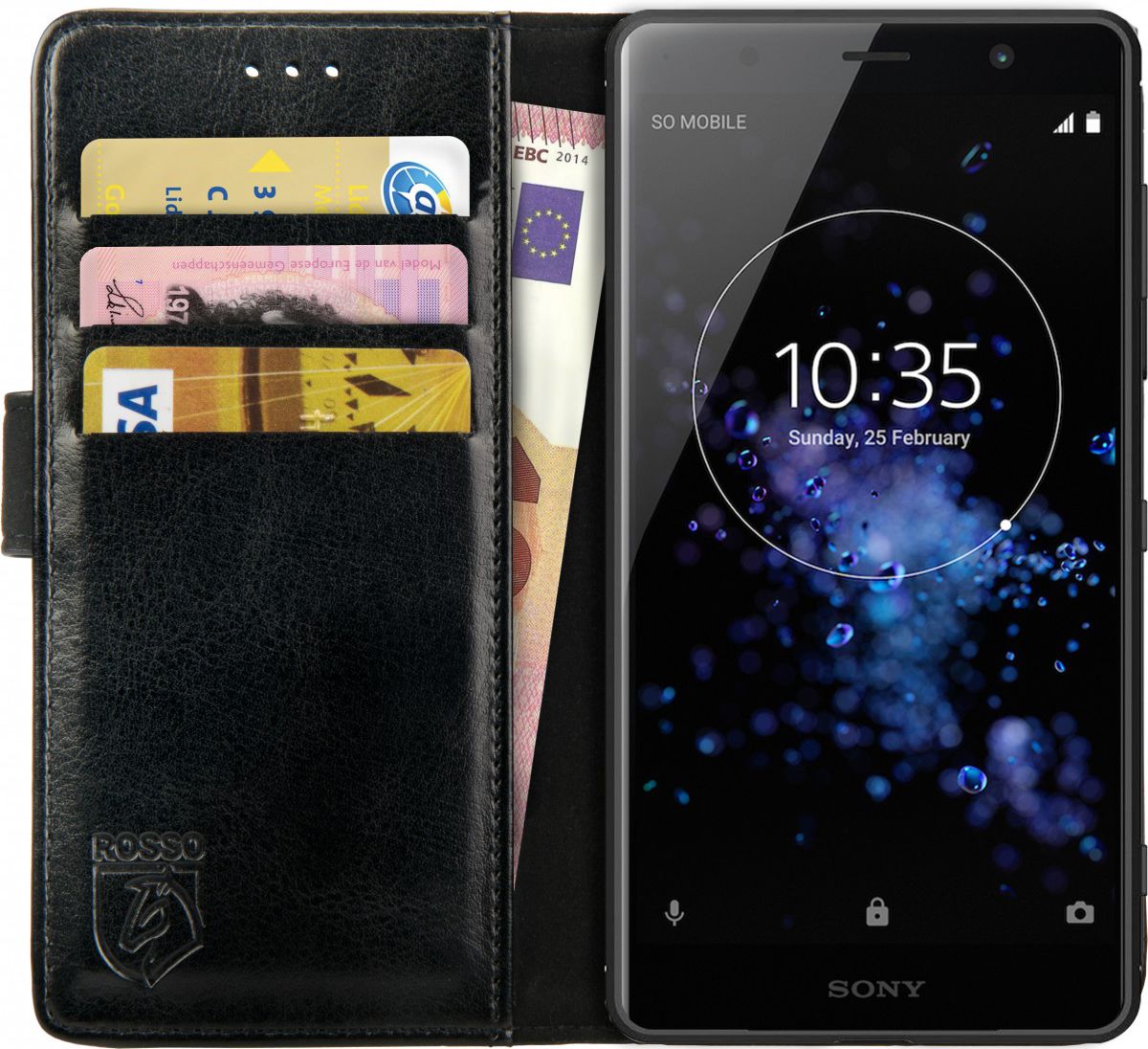 Rosso Element Sony Xperia XZ2 Premium Hoesje Book Cover Zwart afbeelding 1