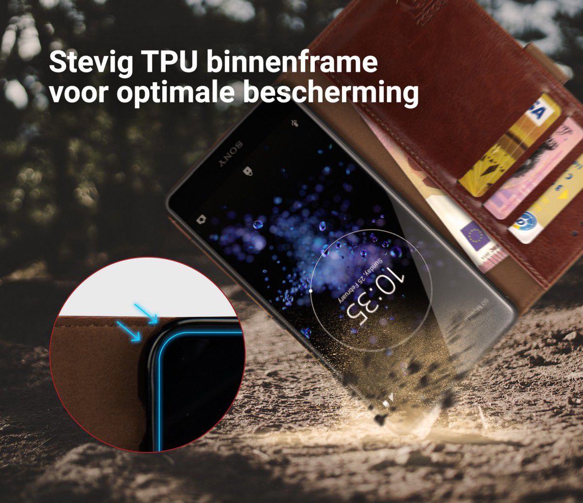Rosso Element Sony Xperia XZ2 Premium Hoesje Book Cover Bruin afbeelding 6