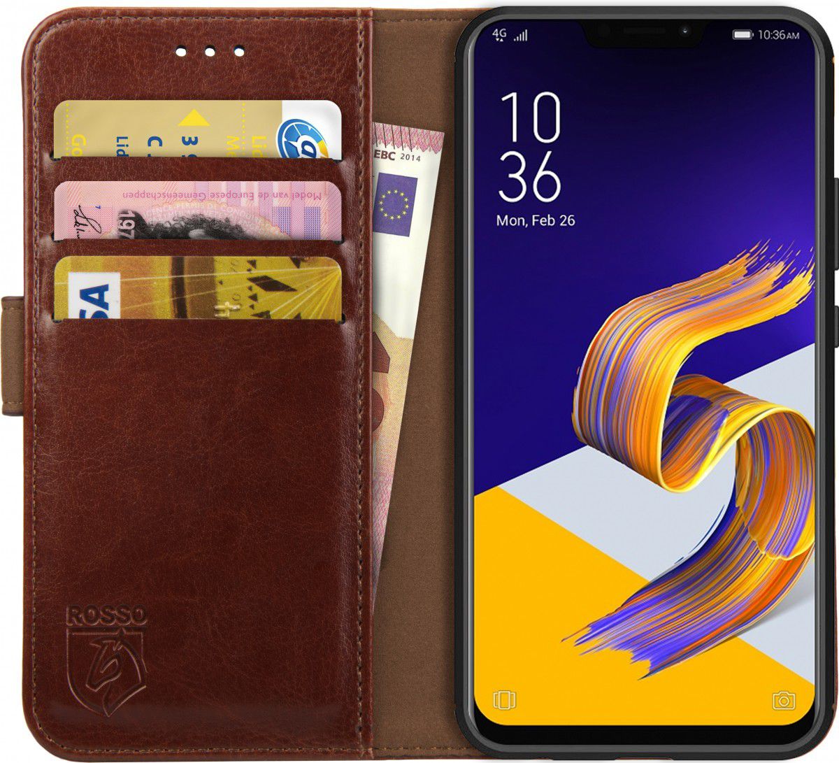 Rosso Element Asus ZenFone 5Z / 5 Hoesje Book Cover Bruin afbeelding 1