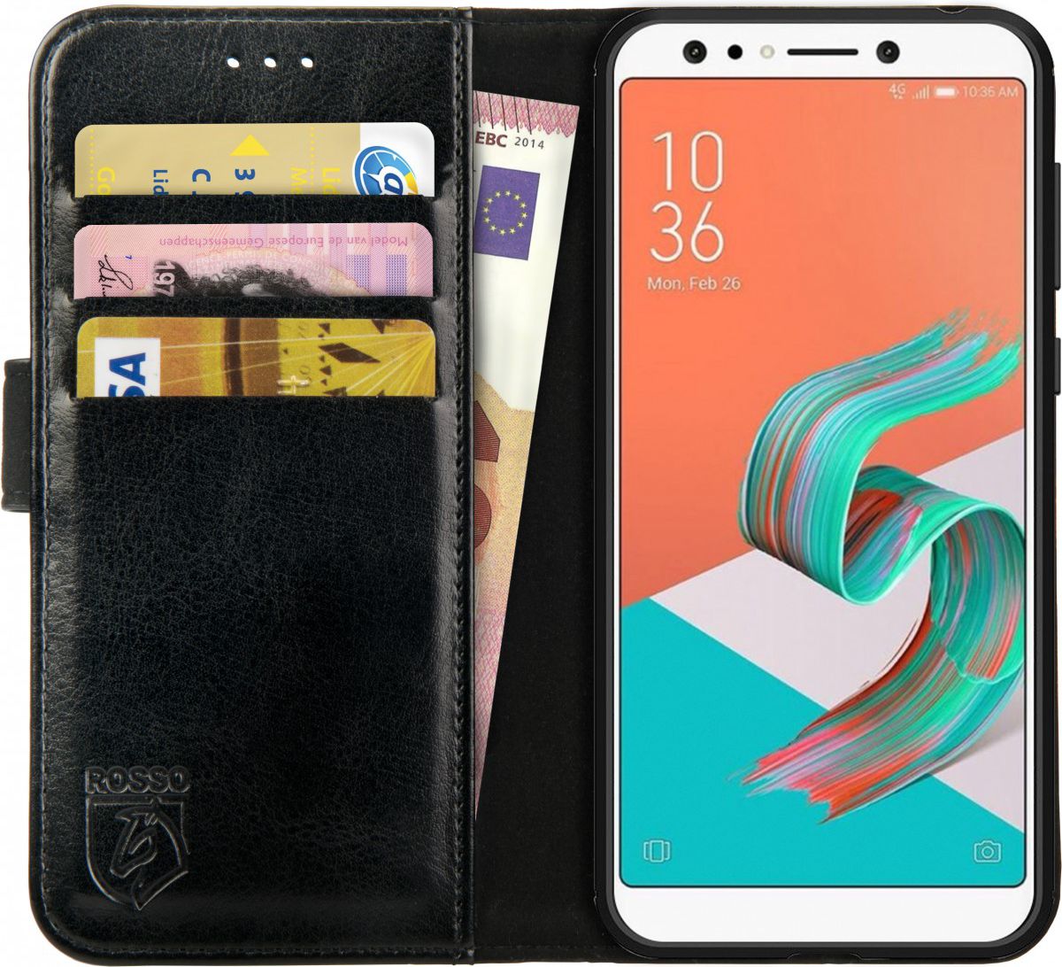 Rosso Element Asus ZenFone 5 Lite Hoesje Book Cover Zwart afbeelding 1