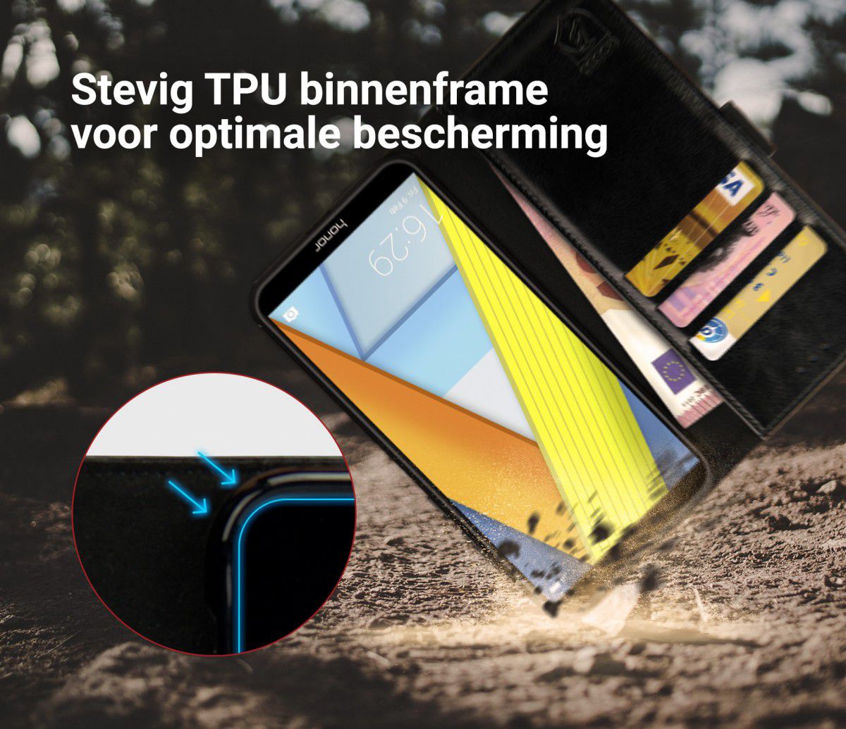 Rosso Element Honor 7A Hoesje Book Cover Zwart afbeelding 6
