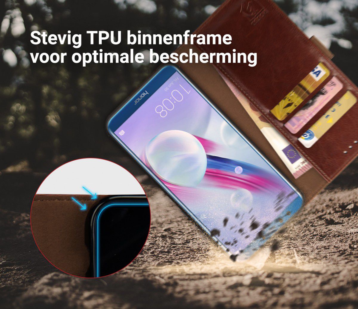 Rosso Element Honor 9 Lite Hoesje Book Cover Bruin afbeelding 5