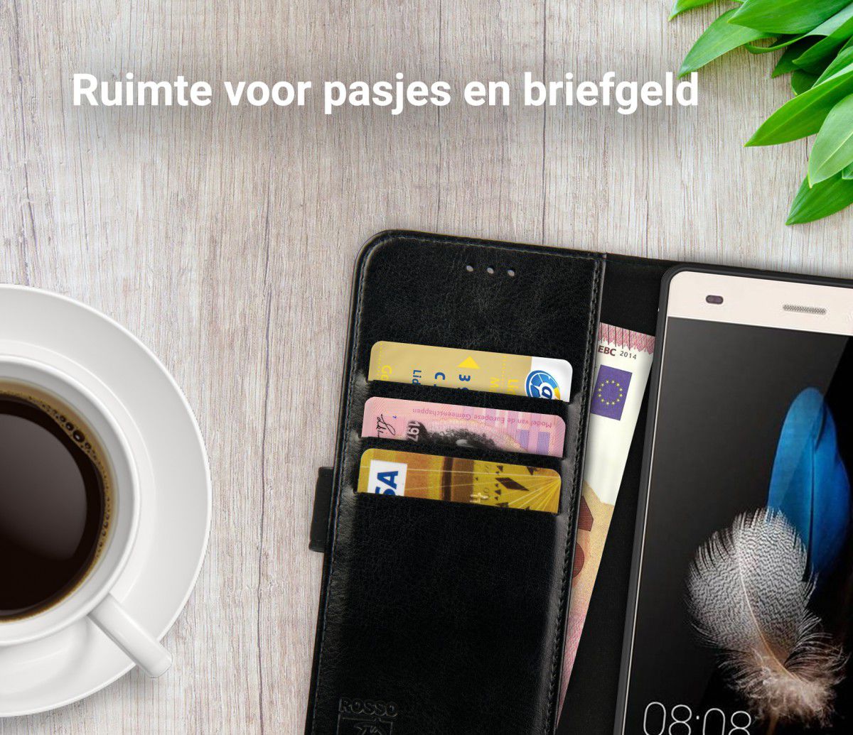 Rosso Element Huawei P8 Lite Hoesje Book Cover Zwart afbeelding 9