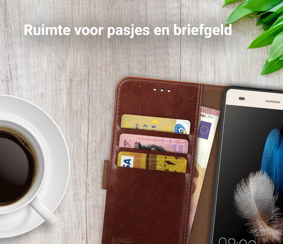 Rosso Element Huawei P8 Lite Hoesje Book Cover Bruin afbeelding 9