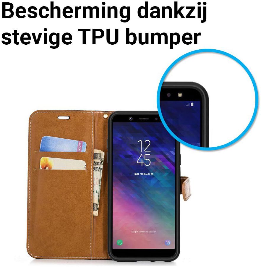 Samsung Galaxy A6 Portemonnee Hoesje Zwart afbeelding 3