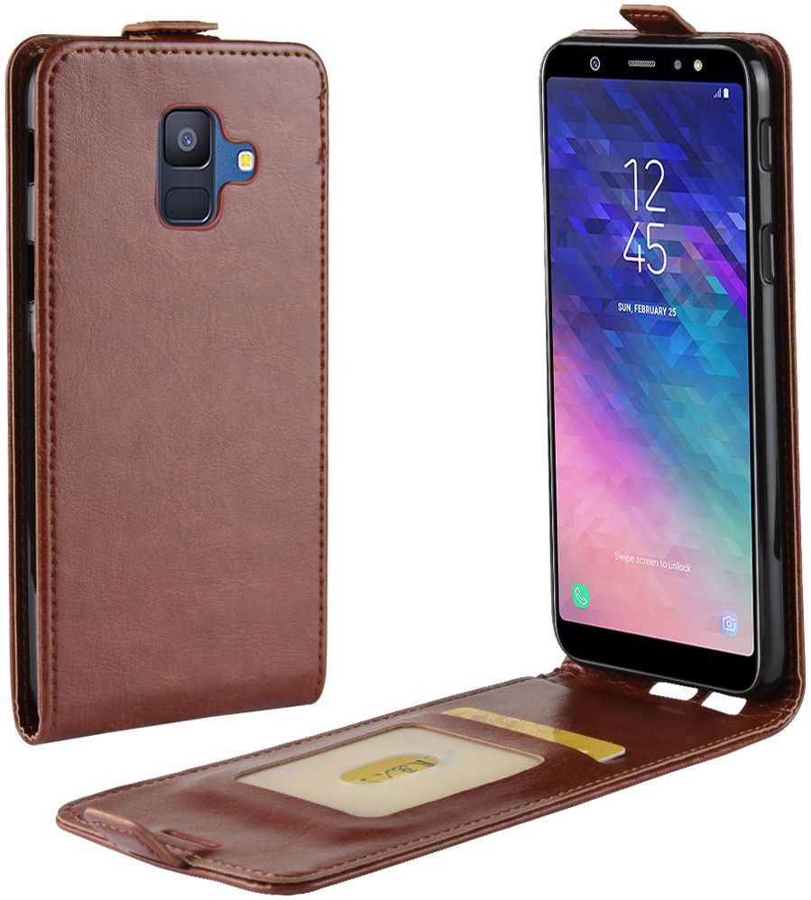 Samsung Galaxy A6 Verticaal Flip Hoesje Bruin afbeelding 3